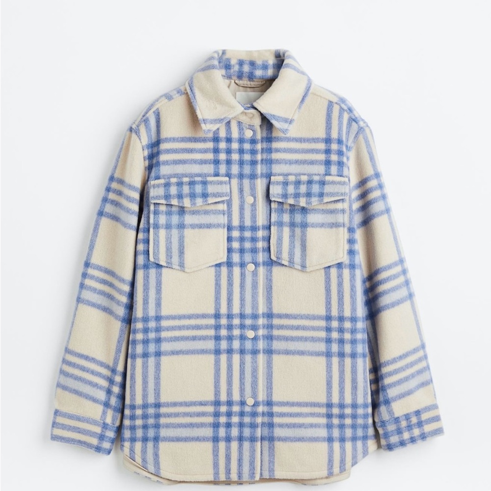 Blue and Cream Plaid Shirt Jacket